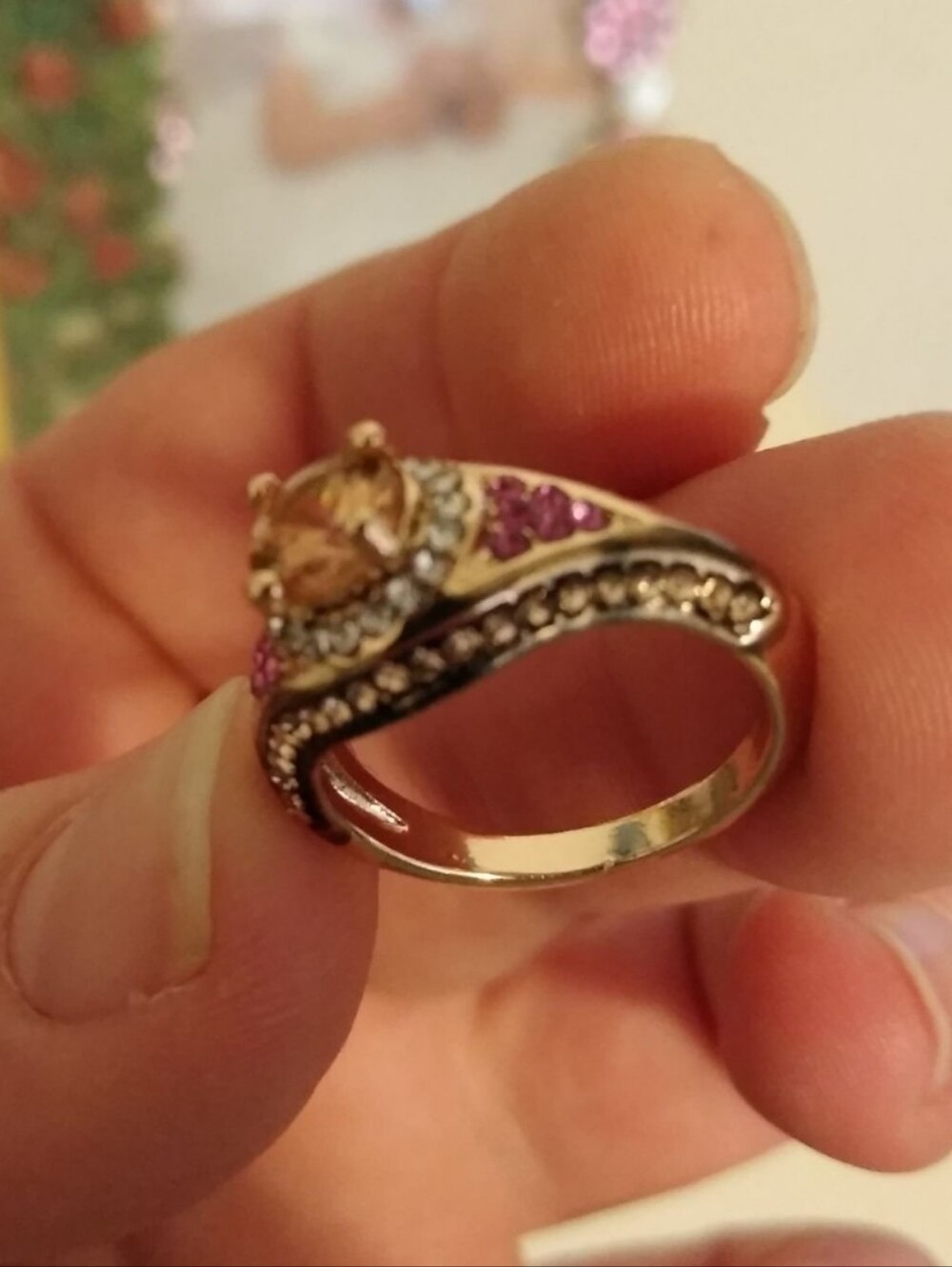 Vintage 14k Gold Over Silver Round Morganite Pink Tourmaline Accent Ring sz 6 - Picture 11 of 12